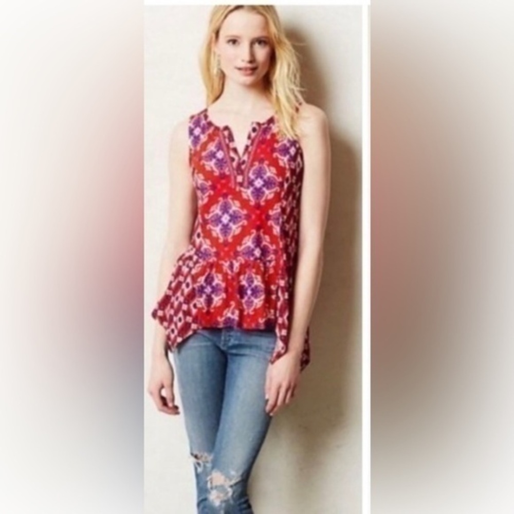 ANTHROPOLOGY Akemi + Kin galapa beaded split boho tank top xs